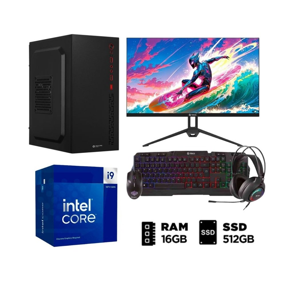 Combo PC Enkore Intel Core i9 14va Intel Core i9 512GB SSD 16GB Negro + Monitor IPS 24